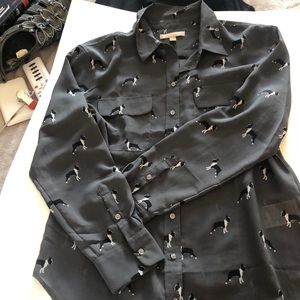 Boston terrier button-up blouse